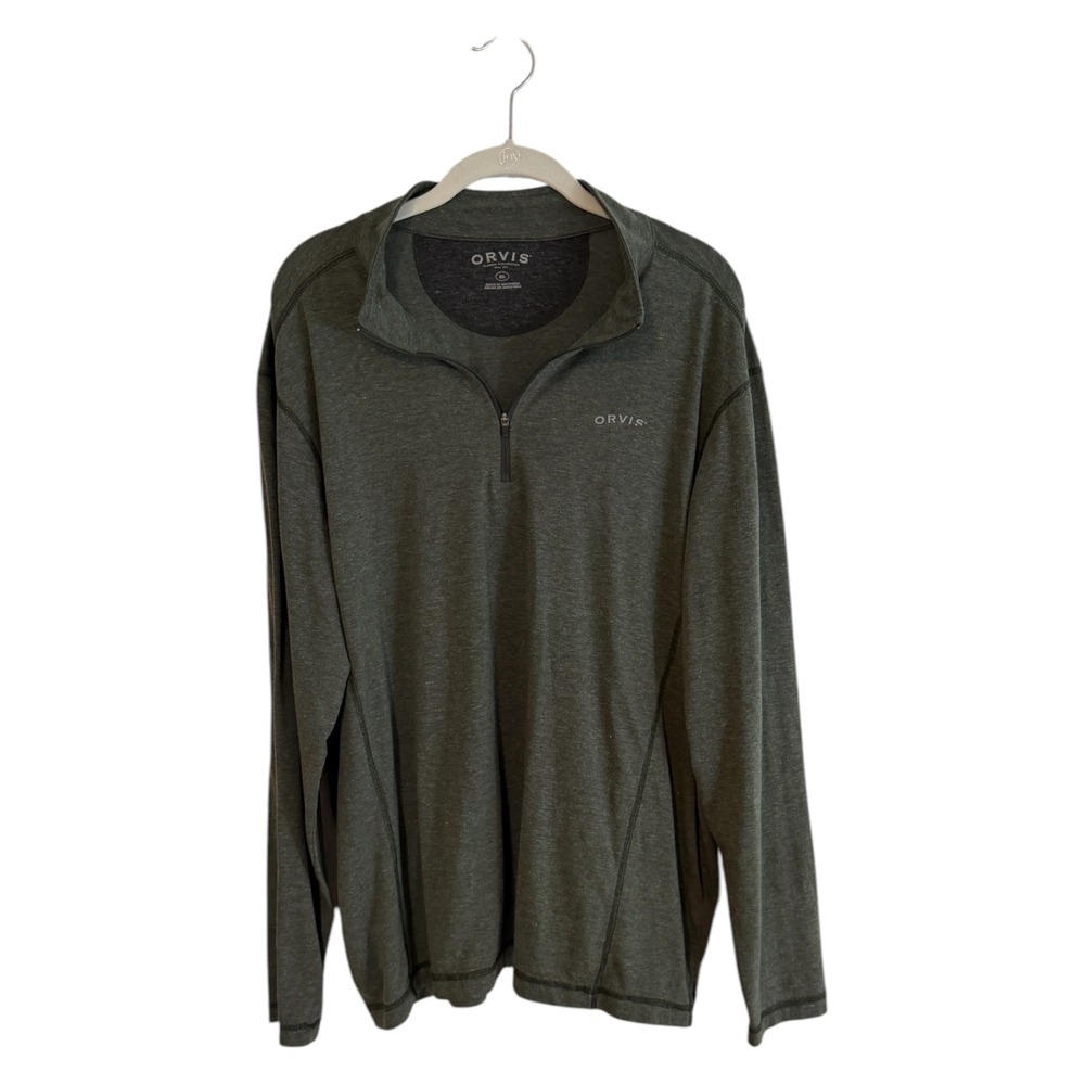Orvis Pullover Quarter Zip Green XL Mens Long Sleeve Active Outdoor